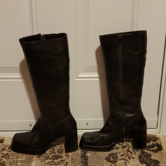 Shoes - Vintage Leather Black Platform Tall Boots 8.5